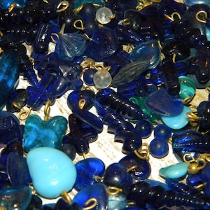 New 2/oz MIXED Blue&#39;s Glass Brass 9mm-40mm Mixed shapes, & styles Vintage Look Lampwork Handmade beads Mixed Premium Random Picked lot