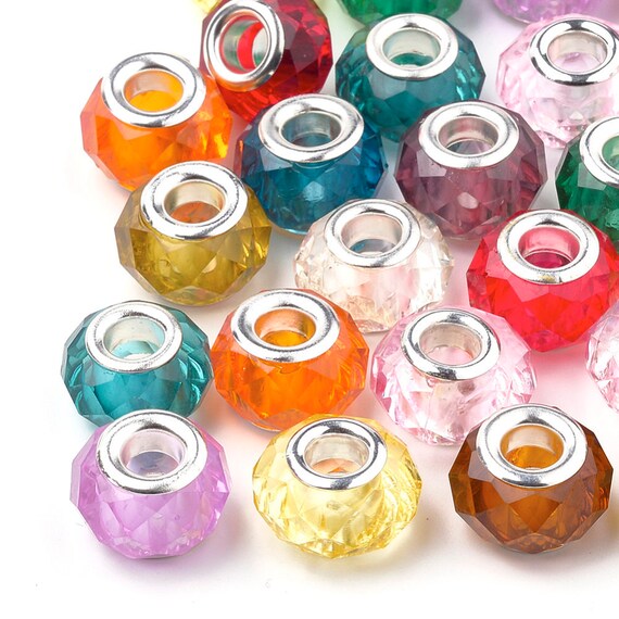 100 Random Faceted Glass Rondelle Beads - Large Hole European Style Charms 14x8mm Multi-Color
