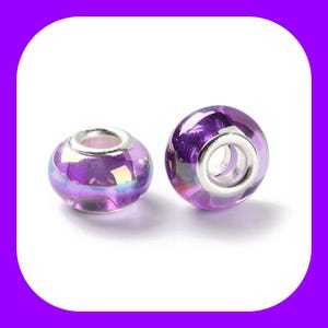 20/pc AB Purple pearlized iridescent glow 14mm European style RESIN Charm spacer beads 5mm large hole (03D)
