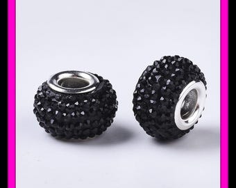 Lot de 20 perles d'espacement noires de jais à bords bosselés, style européen, en résine, trou de 5 mm (08A)