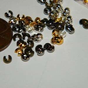NEW 50/Pcs Metal Crimps ROUND bead 3mm covers End cap covers Stopper End Beads- Gunmetal Gray, silver, bronze, and Golden MIXED lot