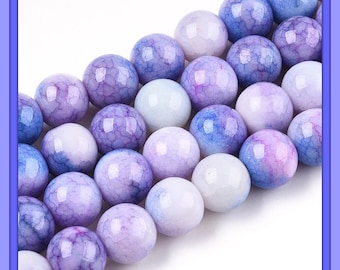 50/Pc Ombre Gemstone Dyed Crackle Purple mix Round 10mm Opaque Glass Beads Hole: 1mm (01T)
