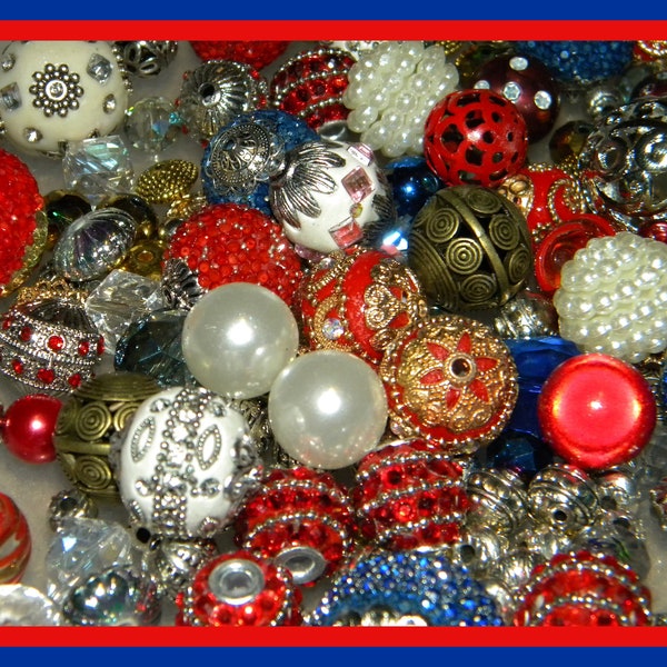 NEW Jesse James beads 20 Red/White/Blue Patriotic Americana MIX Loose Assorted Random Mixed Bag of different beads lot