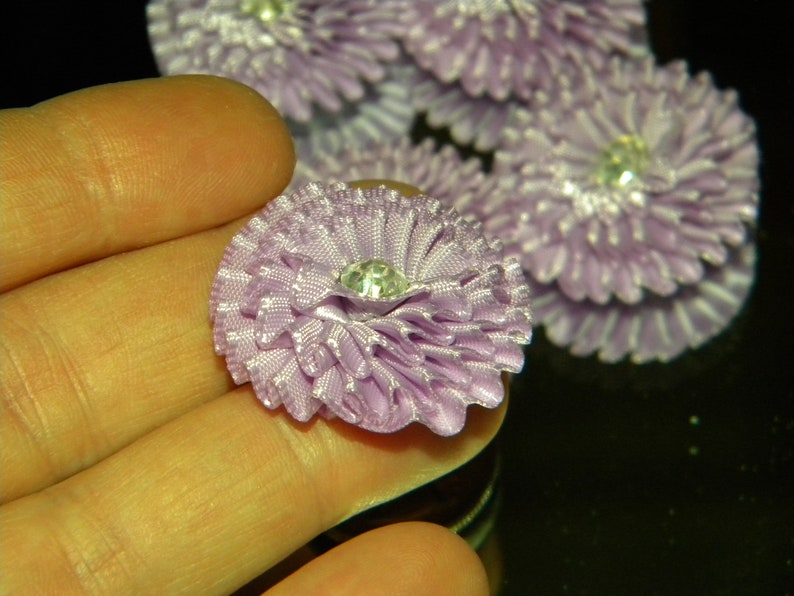 bows craft supplies bows for crafting NEW 5Pc Purple 1.25/'/' Hair RIBBON FLOWERS felt back for Hot gluing to hair bows for bow making