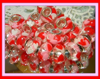 NEW 20/Pc Transparent Love heart European charm Spacer beads 14mm HIGH Quality RESIN charm spacer beads Visual/Graphic 5mm large hole(P-02)