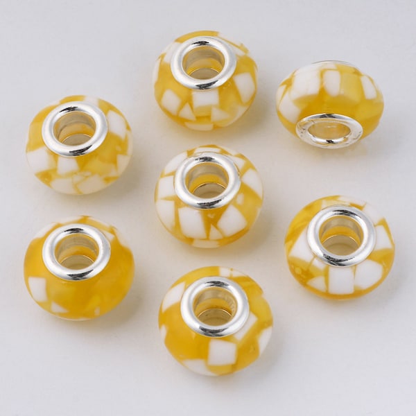 NEW 20/pc Yellow White chunky Blocks Colored 14mm European Charm RESIN Beads large 5.0mm hole spacer charm Beads lot(YW)