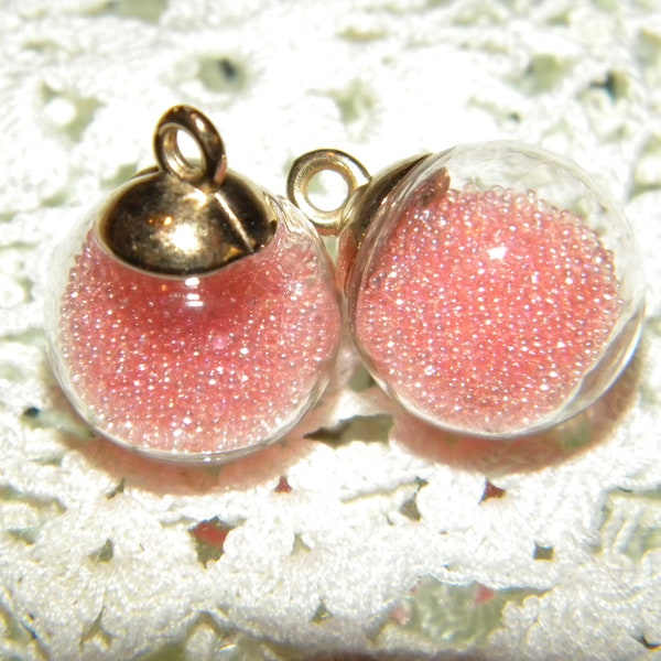 NEW 10/pc Jesse James Gold Top/Salmon pink Micro Crystal & Glass Fish Bowl vial Tassel Round ball 16mm charm beads Lot Earring Jewelry(3E)