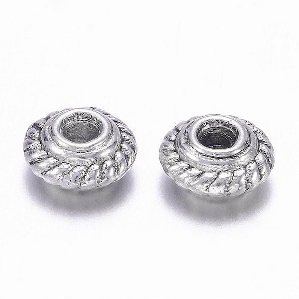 New 100/pc Antique Tibetan Silver Swirl Dotted Rope edge Disc Saucer Detailed 5x3mm Silver toned 1mm Hole  Metal Spacer beads(XP)