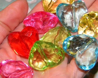 New 10/pc BOLD LOVE hearts Transparent Acrylic Beads, Heart, Mixed Color, 25x29.2x16mm, Hole: 3mm mixed random pick beads Mobile Suncatcher