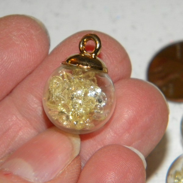 NEW 10/pc Jesse James Gold Top/ Pale Yellow Crystal, Glass Globe Fish Bowl Round ball beads 16mm charm bead Lot Earring Jewelry making (10Y)