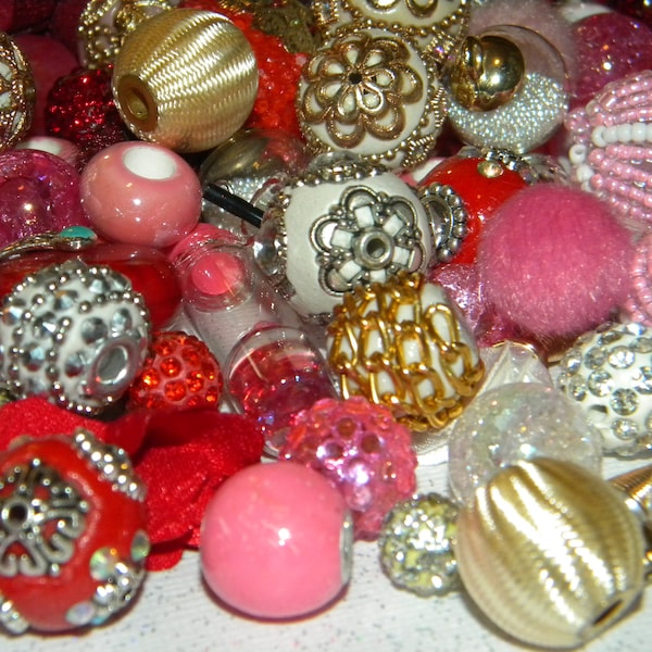 NEW 20/pc Jesse James beads ROMANCE White/Red/Pink/Hot Pink Mixed Loose Random Mix Bag of different sizes & shapes 6mm-25mm beads