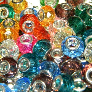 NEW 20/pc GLASS Large hole Faceted European beads 14mm mixed colors Randomly pick lot 5.0mm large hole silver plated cores