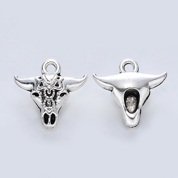 NEW 20/pc Tibetan silver Detailed Castle Steer Skull Horns Southwestern 16.5x17x7.5mm hole 1.8mm charms pendant focal jewelry making lot(SK)