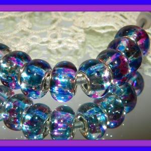 20/Pc Blue/Purple Splatter Resin 14x9mm European spacer Charm beads 5.0mm plated silver inserts large hole spacer Beads Mix lot (BPS)