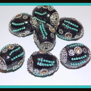 5/pc Teal /Black Silver Accent Jesse James beads Fancy Embellished oblong BOHO 18x25mm beads lot 1.3mm hole