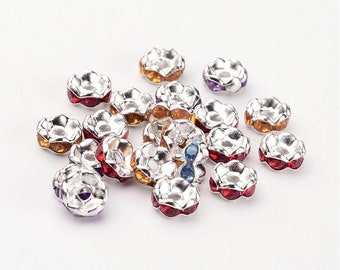 NEW 50/Pc Wavy Edge GLASS 6mm size Multi-colored CZ Crystal spacers beads lot Mixed Multi-Colored .7mm Hole spacer beads lot(B6)