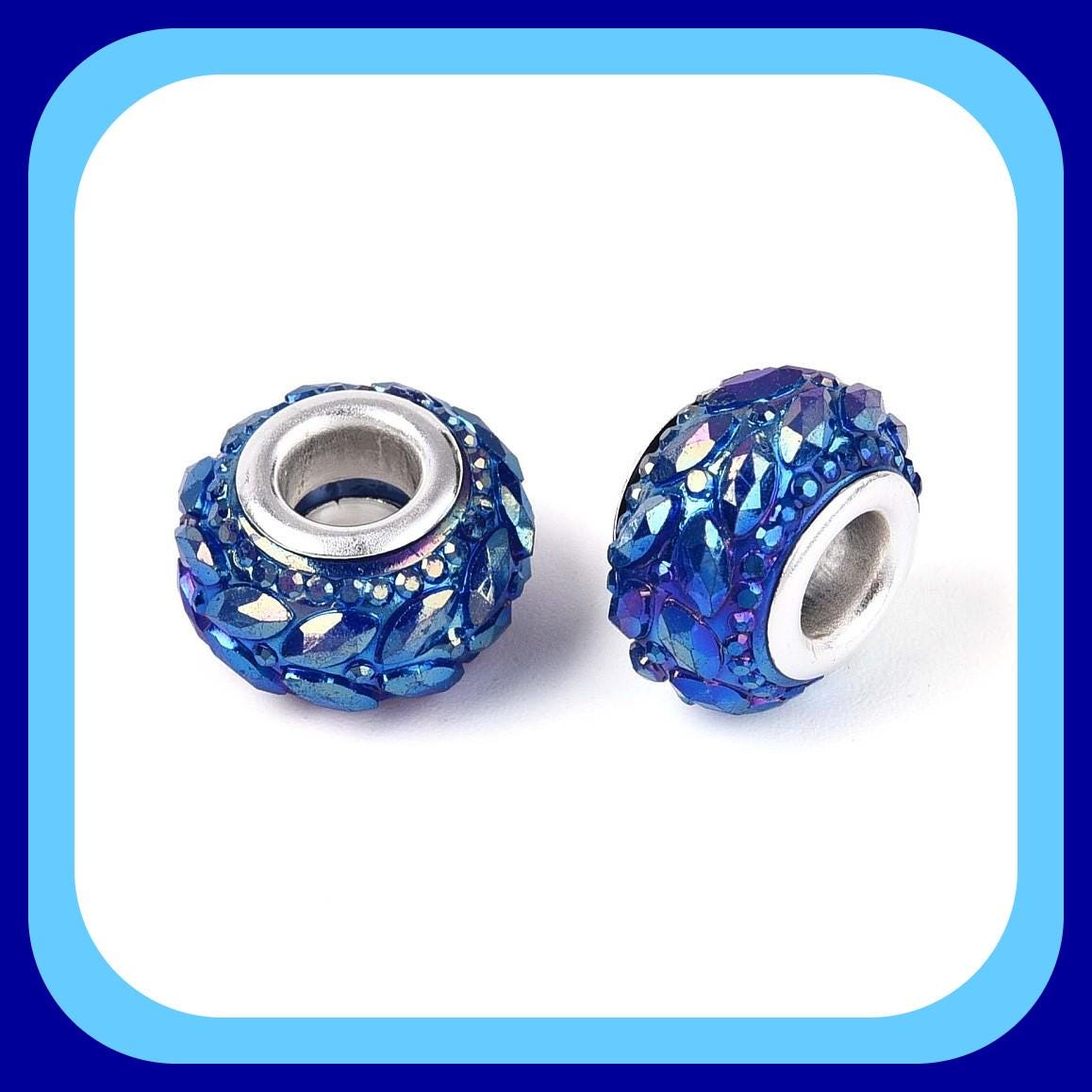 New 20/pc AB Dark Blue Opaque iridescent Tracked Dotted Edge European Style Charm spacer beads RESIN 5mm large hole spacer charm Beads (29C)