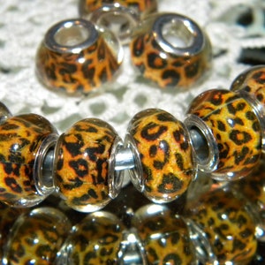 NEW 20/pc Cheetah Leopard Golden Black/Brown 14mm European Style Charm spacer Beads RESIN large 5mm hole spacer charm Beads lot (CHL)