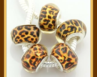 20/pc Cheetah Leopard Golden Black/Brown 14mm European Style Charm Spacer Beads RESIN large 5mm hole spacer charm Beads lot (CHL)
