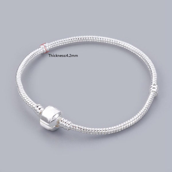 New 1/Pc BRIGHT European Snake chain Silver Plated bracelet 19cm (7.4'')long snap clasp on the end(02-S)