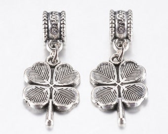 20/pc Lucky 4 leaf Clover Metal Charms Silver 20mm Crafts European dangle Metal St Patrick's day top hole ring 4.5mm hole Detailed(AS)