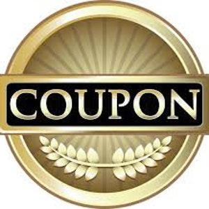 Peut inclure: Coupon en m&eacute;tal dor&eacute; avec le mot "COUPON" en lettres noires et deux couronnes de laurier dor&eacute;es en bas.