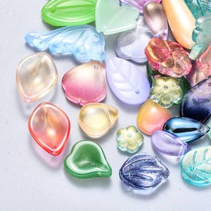 New 50/Pc lot PREMIUM Glass Pendants/Beads, frosted, clear, Iridescent Mixed Shapes, Mixed Color, 8~26x6~16x3~8mm, Hole: 1mm (001)