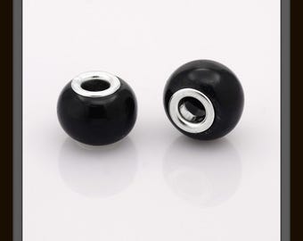 Lot de 20 perles d'espacement avec breloque de style européen noir de jais, 14 mm, lot de 5 mm (1-11S)
