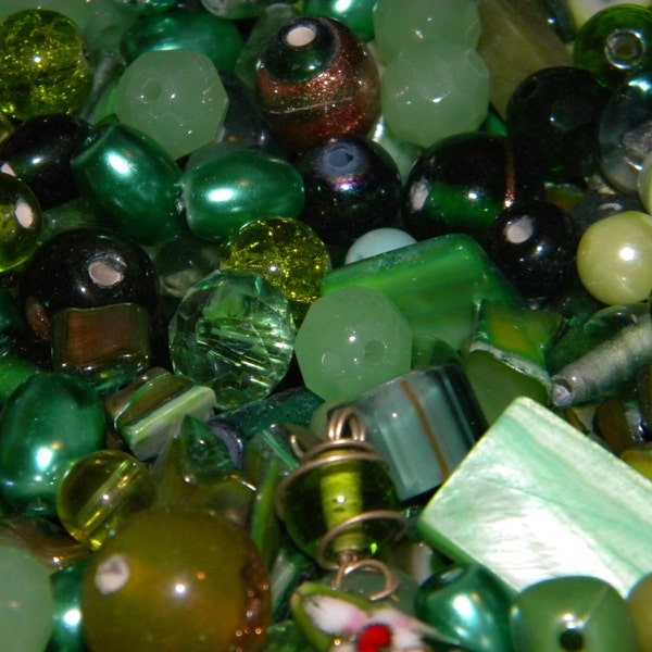 NEW 4/oz GREEN'S Large Mixed Loose lot of Beads Assorted 6mm-20mm Glass, shell, lampwork, gemstone** No junk, no wood metal or plastic