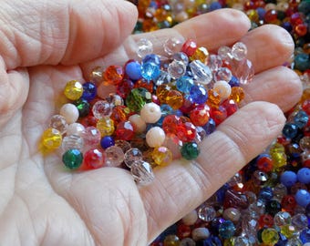 8/oz Hundreds of mixed Spacer GLASS BEADS Crystal Petite 2mm-6mm Loose Mixed different sizes, shapes, & colors