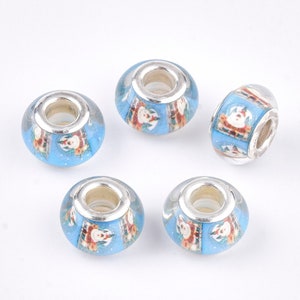 New 20/pc Blue Santa star candy cane Christmas charm beads European Style spacer Beads RESIN 5mm large silver plated hole Bead lot(001)