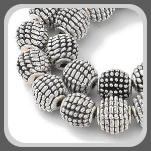 New 25/Pc (1 strand) Rounded Spacers  Bumpy dotted edge Tibetan Antique Silver Alloy Beads, Cadmium & Lead Free, 9mmx8mm Hole: 2mm (RS)