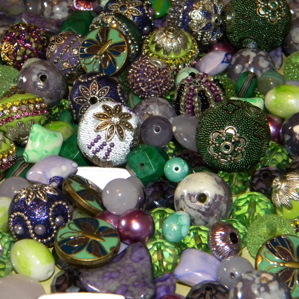 NEW 20/pc Purple/ Green colored Mixed Jesse James beads Randomly Picked Bag 6-25mm sizes & shapes, Handmade Kashmiri Beads And components