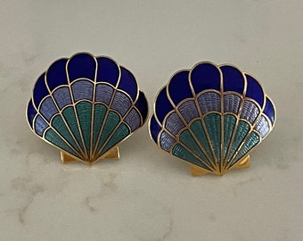 Pendientes Vintage Concha Azul Oro Sirenita
