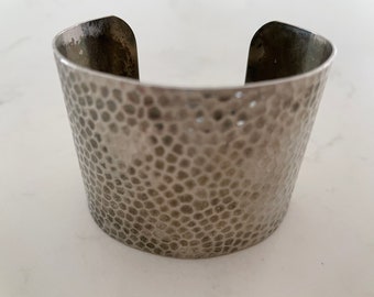 Vintage Hammered Beveled Silver Metal Cuff 70s Boho