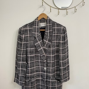 Vintage Tweed Check Blazer Black and Light Pink 90s by JH COLLECTIBLES Size 8