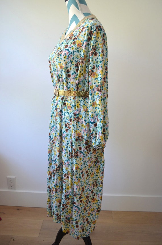 1970s Bohemian Gypsy Goddess Cotton Jersey Floral… - image 3