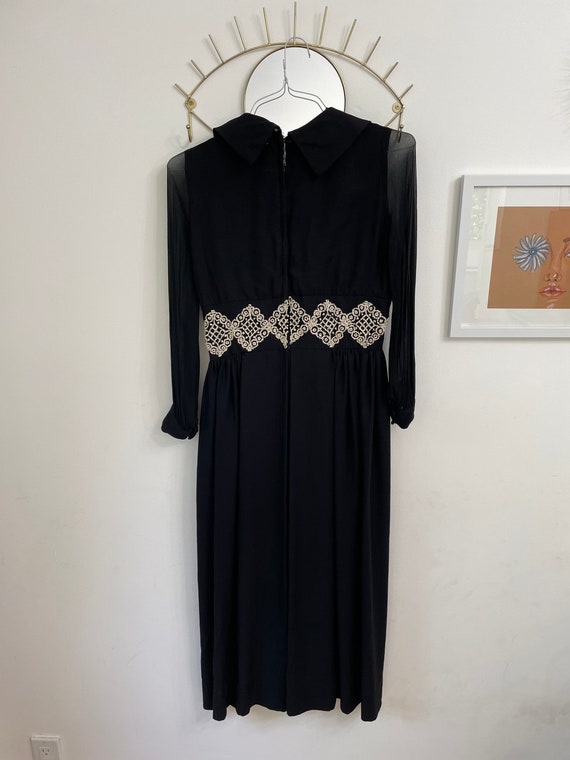 70s Black Chiffon Long Sleeved Beaded Maxi Dress … - image 8