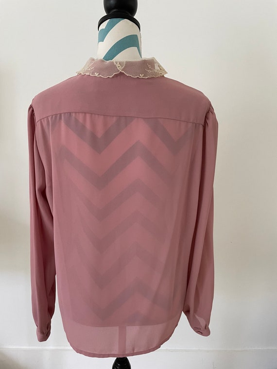70s Dusty Rose Mauve Long Sleeved Button Down Top… - image 7