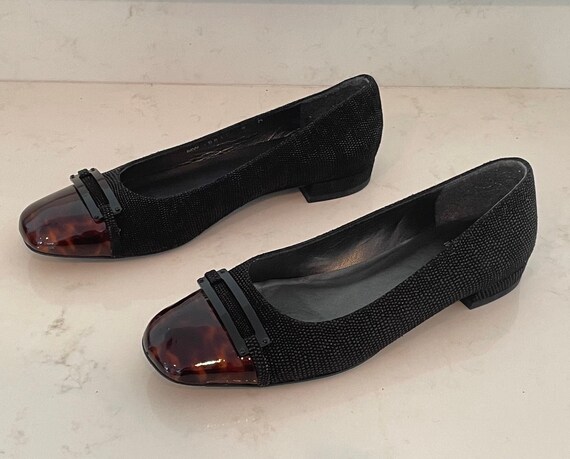 Black flats with silver buckle best sale