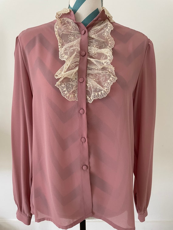 70s Dusty Rose Mauve Long Sleeved Button Down Top… - image 5