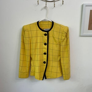 Vintage Yellow Blazer Check Pattern Clueless Cher Style Size 2 Small