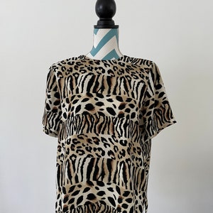 Vtg Animal Print Cheetah Print Zebra Leopard Striped Brown Shirt Large