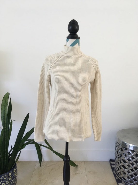 Pierre Cardin Mock Neck Cream Knit Sweater Small W