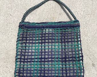 Vintage Blue Aqua Raffia Straw Purse Summer Bag