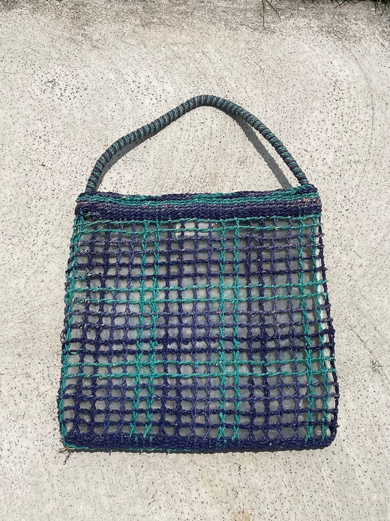 Vintage Blue Aqua Raffia Straw Purse Summer Bag