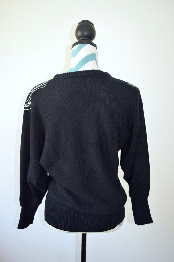 Vintage Beaded Sweater - 1970s Black Acrylic Wome… - image 5