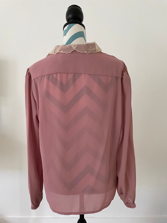 70s Dusty Rose Mauve Long Sleeved Button Down Top… - image 4