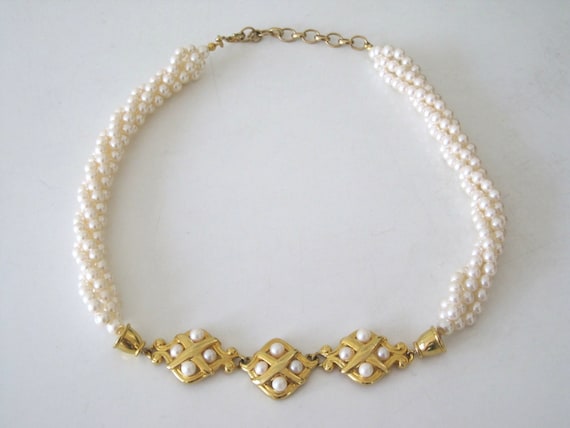 Vintage Pearl Necklace 1950s Necklace with Glass … - image 1