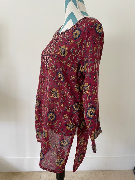 Vtg Embroidered Tunic with Block Print Floral Pri… - image 6